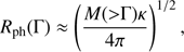 $$ \begin{aligned} {{R_{\rm ph}(\Gamma )}\approx {\left(\frac{M({>}{\Gamma })\kappa }{4{\pi }}\right)^{1/2}}}, \end{aligned} $$