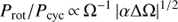 $${P_{{\rm{rot}}}}/{P_{{\rm{cyc}}}} \propto {\Omega ^{ - 1}}{\left| {\alpha \Delta \Omega } \right|^{1/2}}.$$