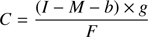 $$ \begin{aligned} C = \frac{\left( I - M - b \right) \times {g}}{F} \end{aligned} $$