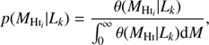 $$ \begin{aligned} p(M_{\mathrm{H}i _i} | L_k ) = \frac{\theta (M_{\mathrm{H}i _i} | L_k)}{\int _{0}^{\infty } \theta (M_{\mathrm{H}i } | L_k ) \mathrm{d}M}, \end{aligned} $$