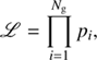 $$ \begin{aligned} \fancyscript {L} = \prod _{i=1}^{N_{\rm g}} p_i, \end{aligned} $$