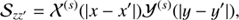 $$ \begin{aligned} \mathcal{S} _{zz^{\prime }} = \mathcal{X} ^{(s)} (\vert x-x^{\prime }\vert ) \mathcal{Y} ^{(s)}(\vert y- y^{\prime }\vert ), \end{aligned} $$