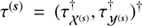 $ \tau^{(\boldsymbol{s})}= (\tau_{\mathcal{X}^{(\boldsymbol{s})}}^{\dagger}, \tau_{\mathcal{Y}^{(\boldsymbol{s})}}^{\dagger})^{\dagger} $