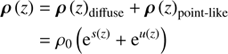 $$ \begin{aligned} \boldsymbol{\rho }\left(z\right)&= \boldsymbol{\rho }\left(z\right)_\text{ diffuse} + \boldsymbol{\rho }\left(z\right)_\text{ point-like}\nonumber \\&= \rho _0 \left(\mathrm{e}^{s(z)} +\mathrm{e}^{u(z)}\right) \end{aligned} $$