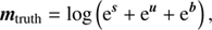 $$ \begin{aligned} \boldsymbol{m}_\mathrm{truth} = \log \left(\mathrm{e}^{\boldsymbol{s}} +\mathrm{e}^{\boldsymbol{u}} + \mathrm{e}^{\boldsymbol{b}}\right), \end{aligned} $$