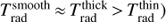 $ T_{\mathrm{rad}}^{\mathrm{smooth}}\,{\approx}\,T_{\mathrm{rad}}^{\mathrm{thick}} > T_{\mathrm{rad}}^{\mathrm{thin}} $