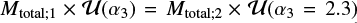 $ M_{\rm total;1} \times \mathcal{U}(\alpha_3) = M_{\rm total;2} \times \mathcal{U}(\alpha_3=2.3) $