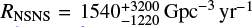 $ R_{\rm NSNS} = 1540 ^{+3200}_{-1220}\,{\rm Gpc}^{-3} {\rm yr}^{-1} $