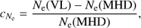 $${c_{{N_{\rm{e}}}}} = {{{N_{\rm{e}}}({\rm{VL}}) - {N_{\rm{e}}}({\rm{MHD}})} \over {{N_{\rm{e}}}({\rm{MHD}})}},$$