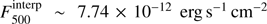 $ F_{500}^{{\rm{interp}}} \sim 7.74 \times {10^{ - 12}}{\rm{erg}}\,{{\rm{s}}^{ - 1}}\,{\rm{c}}{{\rm{m}}^{ - 2}}\ $