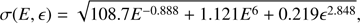 $$ \begin{aligned} \sigma (E,\epsilon ) = \sqrt{108.7E^{-0.888}+1.121E^6 +0.219\epsilon ^{2.848}}, \end{aligned} $$
