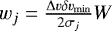 $w_j = \frac{\mathrm{\Delta} v \delta v_{\mathrm{min}}}{2 \sigma_j} W$