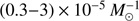 $\left( {0.3 - 3} \right) \times {10^{ - 5}}M_ \odot ^{ - 1}$