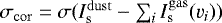 $\sigma_{\rm{cor}}=\sigma(I^{\rm{dust}}_{\textrm{s}}-\sum_i I^{\rm{gas}}_{\textrm{s}}(v_i))$