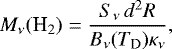 \begin{equation*} M_{\nu} (\text{H}_2)=\frac{S_{\nu} \, d^2 R}{B_{\nu}(T_{\textrm{D}}) \kappa_{\nu}},\end{equation*}