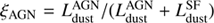 $$ \xi_{\rm AGN} = L^{\rm AGN} _{\rm dust} / (L^{\rm AGN}_{\rm dust} +L^{\rm SF}_{\rm dust}) $$