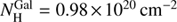 $$ N_{\rm H}^{\rm Gal}=0.98\times10^{20}\,\rm{cm}^{-2} $$