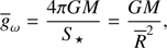 $$ \begin{aligned} \overline{{g}}_\omega = \frac{4\pi G M}{S_\star } = \frac{G M}{{\overline{R}}^2}, \end{aligned} $$