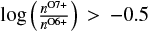 $ \log\left(\frac{n^{\rm O7+}}{n^{\rm O6+}}\right)>-0.5 $