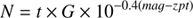 $$ \begin{aligned} N=t\times G \times 10^{-0.4(mag-zpt)} \end{aligned} $$
