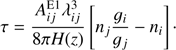 $$ \begin{aligned} \tau =\frac{A^\mathrm{E1}_{ij}\lambda _{ij}^3}{8\pi H(z) }\left[n_{j}\frac{g_{i}}{g_{j}}-n_{i}\right]\cdot \end{aligned} $$