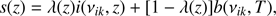 $$ \begin{aligned} s(z)=\lambda (z)i(\nu _{ik},z)+[1-\lambda (z)]b(\nu _{ik},T), \end{aligned} $$