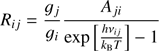 $$ \begin{aligned} R_{ij}=\frac{g_{j}}{g_{i}}\frac{A_{ji}}{{\mathrm{exp} }\left[\frac{h\nu _{ij}}{k_{\rm B}T}\right]-1} \end{aligned} $$