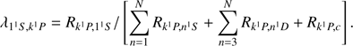 $$ \begin{aligned} \lambda _{1^1S,k^1P}=R_{k^1P,1^1S}/\left[\sum _{n=1}^{N}R_{k^1P,n^1S}+ \sum _{n=3}^{N}R_{k^1P,n^1D}+R_{k^1P,c}\right]. \end{aligned} $$