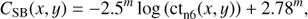 $$ \begin{aligned} C_{\rm SB}(x,y) = -2.5^m\,\mathrm{log\,(ct}_{\rm n6}(x,y)) + 2.78^m, \end{aligned} $$