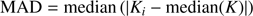 $$ \begin{aligned} \mathrm{MAD} = \mathrm{median}\,(\left| K_i-\mathrm{median}(K) \right|) \end{aligned} $$