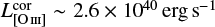 $ L_{[\text{O}\,\textsc{III}]}^\text{cor} \sim 2.6 \times 10^{40}\,{\rm erg}\,{\rm s}^{-1} $