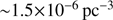 $ \sim1.5\times10^{-6}\text{pc}^{-3} $