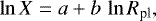 \begin{equation*}\ln{X} = a &#x002B; b\,\ln{R_{\textrm{pl}}}, \end{equation*}