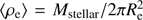 $ \langle\rho_{\mathrm{e}}\rangle = M_{\mathrm{stellar}}/2 \pi R_{\mathrm{e}}^{2} $