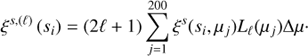 $${\xi ^{s,(\ell )}}({s_i}) = (2\ell + 1)\mathop \Sigma \limits_{j = 1}^{200} {\xi ^s}({s_i},{\mu _j}){L_\ell }({\mu _j})\Delta \mu .$$