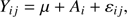 $$ \begin{aligned} Y_{ij} = \mu + A_i + \varepsilon _{ij}, \end{aligned} $$