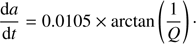 $$ \begin{aligned} \frac{\mathrm{d}a}{\mathrm{d}t}=0.0105\times \arctan \left(\frac{1}{Q}\right)\cdot \end{aligned} $$