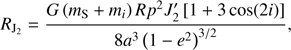 $$ \begin{aligned} R_{\rm J_{2}}=\frac{G\left(m_{\rm S}+m_{i}\right)Rp^{2}J^\prime _{2}\left[1+3\cos (2i)\right]}{8a^{3}\left(1-e^{2}\right)^{3/2}} ,\end{aligned} $$