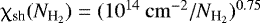 $\upchi_{\textrm{sh}}(N_{{\textrm{H}_{2}}})=(10^{14}~\mathrm{cm^{-2}}/N_{{\textrm{H}_{2}}})^{0.75}$
