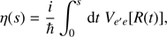 $$ \begin{aligned} \eta (s)= \frac{i}{\hbar }\int ^s_0 \, \mathrm{d}t \; V_{e{^{\prime }} e}[R(t)] , \end{aligned} $$