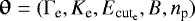 $\vec{\theta}=({\mathrm{\Gamma}}_{\textrm{e}},K_{\textrm{e}},E_{\textrm{cut}_{\textrm{e}}},B,n_{\textrm{p}})$