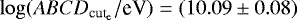 $\log(&#x00CA;_{\textrm{cut}_{\textrm{e}}}/\textrm{eV}) = (10.09 \pm 0.08)$