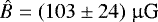 $\hat{B} = (103 \pm 24)\ \upmu\textrm{G}$