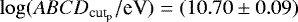$\log(&#x00CA;_{\textrm{cut}_{\textrm{p}}}/\textrm{eV}) = (10.70 \pm 0.09)$