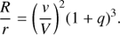 $$ \begin{aligned} \frac{R}{r} ={\left(\frac{{ v}}{V}\right)^2}{\left(1+q\right)^3}. \end{aligned} $$