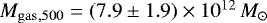${M_{\mathrm{gas}}}{}_{,500}=(7.9\pm1.9)\times 10^{12}{\, M_{\odot}}$