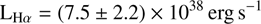 $$ \begin{aligned}&\text{ L}_{\text{H}\alpha } = (7.5 \pm 2.2) \times 10^{38}\,\text{erg} \text{ s}^{-1}\end{aligned} $$