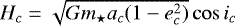 $H_c=\sqrt{G m_{\star} a_c(1-e_c^2)} \cos i_c$