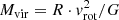 $$ \begin{aligned} M_{\rm vir} = R \cdot {v}_{\rm rot}^2 / G \end{aligned} $$