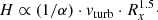 $$ \begin{aligned} H \propto (1 / \alpha ) \cdot {v}_{\rm turb} \cdot R_x^\mathrm{1.5}\cdot \end{aligned} $$